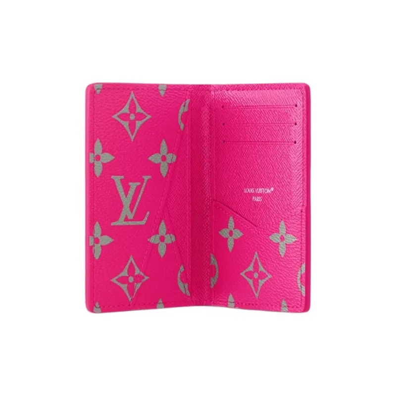 LOUIS VUITTON Monogram Glow Coated Canvas Card Holder Men's Gray & Pink-3