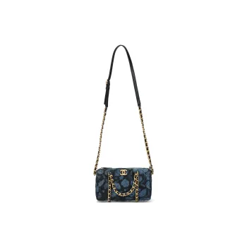 CHANEL Denim Bowling Bag, Shoulder Bag, Crossbody Bag, Handbag Women's Charcoal Black & Blue