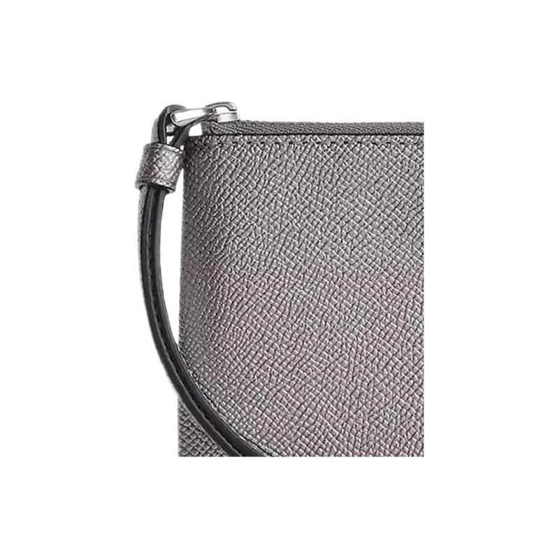 COACH Corner Zip Cross-Stitch Leather Clutch Wrist Bag Small Size Women's Metal Gray-4