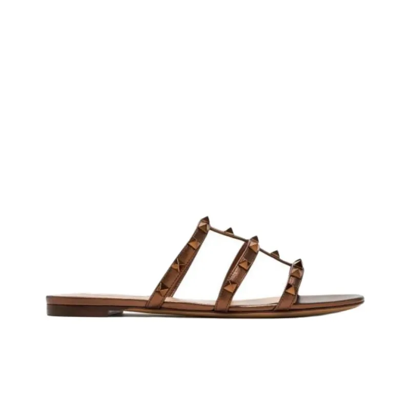 Valentino ROCKSTUD Slide Slippers Women's Brown-1