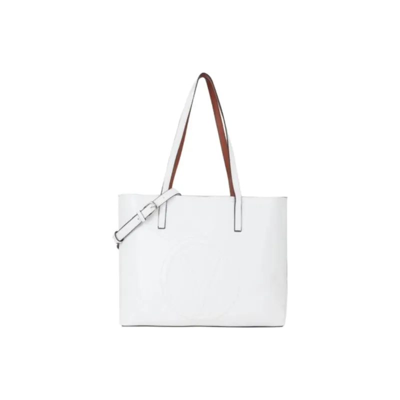 Valentino Leather Tote Bag, Shopping Bag, Shoulder Bag, Handbag Women's White & Brown-0