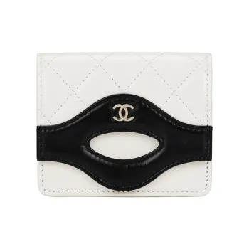 CHANEL Leather Wallet Women's White & Black