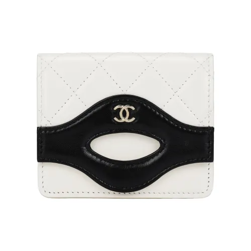 CHANEL Leather Wallet Women's White & Black