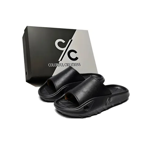 Colorful Creations Leather Patchwork Quiet, Slip Resistant, Quick Dry Slide Slippers Men's