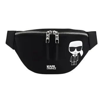 KARL LAGERFELD Polyamide With Calfskin Fanny Pack Unisex Black