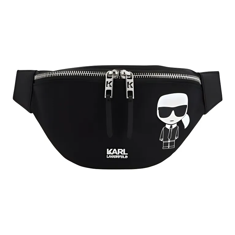 KARL LAGERFELD Polyamide With Calfskin Fanny Pack Unisex Black-0