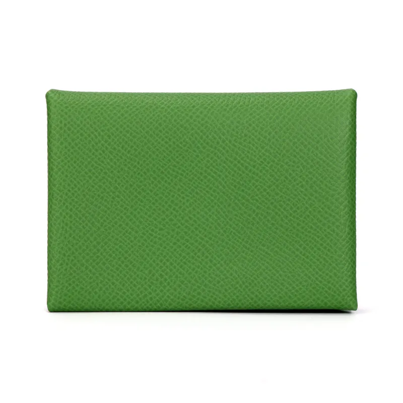 HERMES Calvi Epsom Calfskin Card Holder Women's A8 Yuka Ribbon Green-2