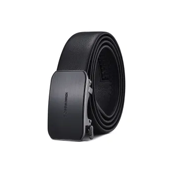 BOSSSUNWEN Men's Alloy Automatic Buckle Belt Cow Leather Belt Men's Black Width 3.5CM
