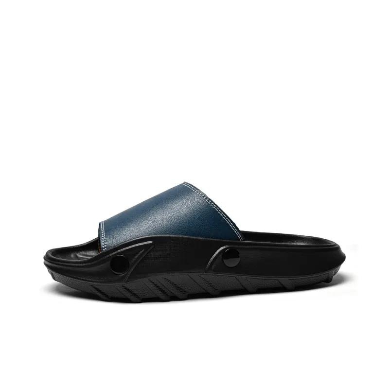 Colorful Creations Leather Patchwork Quiet, Slip Resistant, Quick Dry Slide Slippers Men's-11