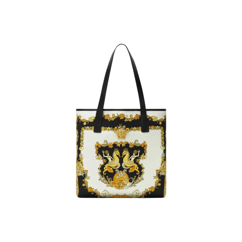 VERSACE La Medusa Cotton Tote Bag, Shopping Bag, Shoulder Bag Men's White & Multicolor-0