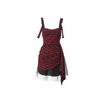 GTLA Slip Dresses Women's Black Red Plaid