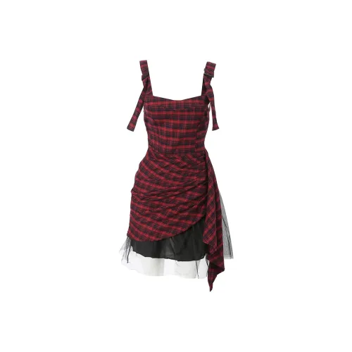 GTLA Slip Dresses Women's Black Red Plaid