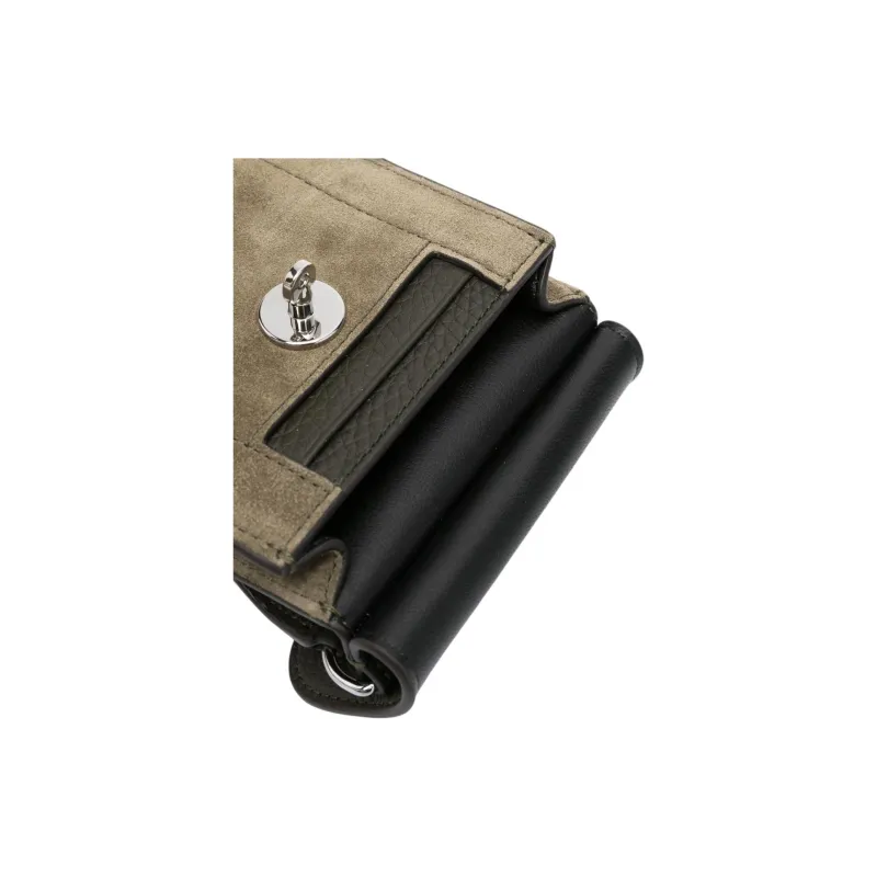 Mulberry Grained Cow Leather Suede Cell Phone Pouch Crossbody Bag Shoulder Bag Unisex Olive With Dark Green Accents-4