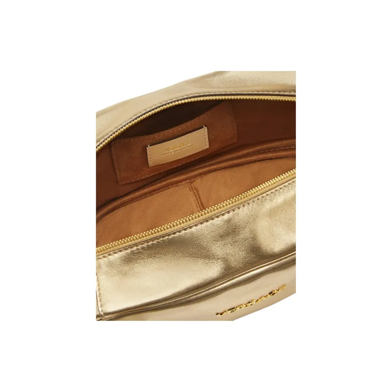 VERSACE Tag Lambskin Bowling Bag Shoulder Bag Handbag Women's Gold-4