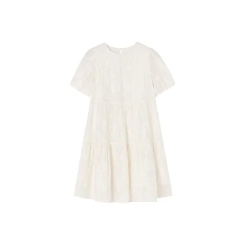 XIANGYING Short Sleeved Dress Women's Ecru