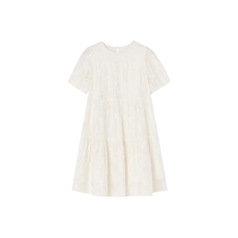 XIANGYING Short Sleeved Dress Women's Ecru-0