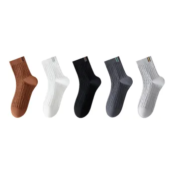 Ordifen Mid Calf Socks Commute Abrasion Resistant Comfortable Skin Friendly Men's 5 Pack