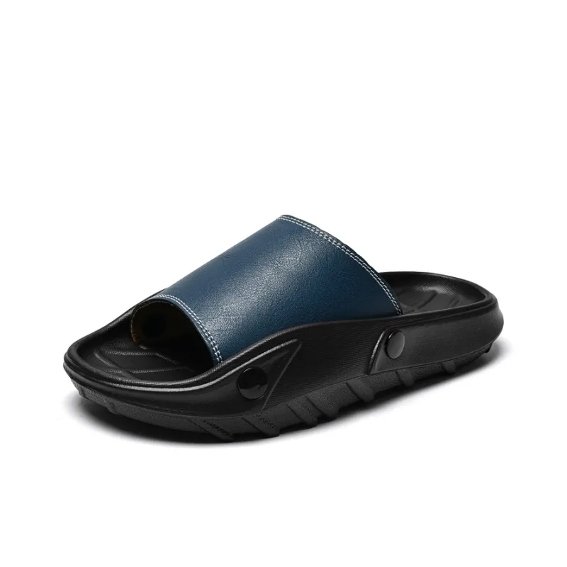 Colorful Creations Leather Patchwork Quiet, Slip Resistant, Quick Dry Slide Slippers Men's-12