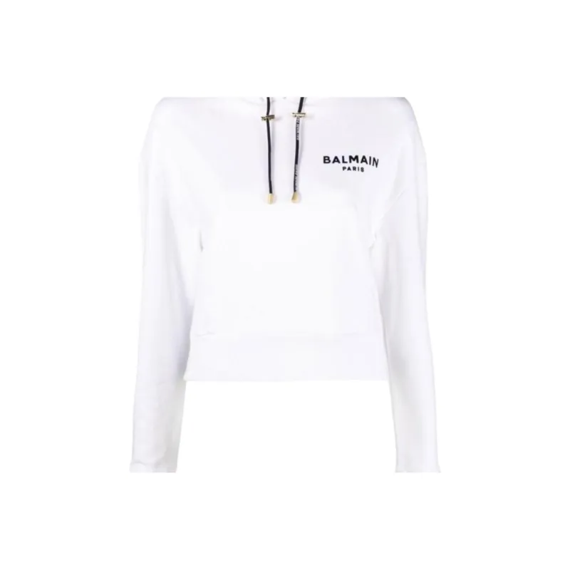 BALMAIN Logo Printed Drawstring Hoodie-4