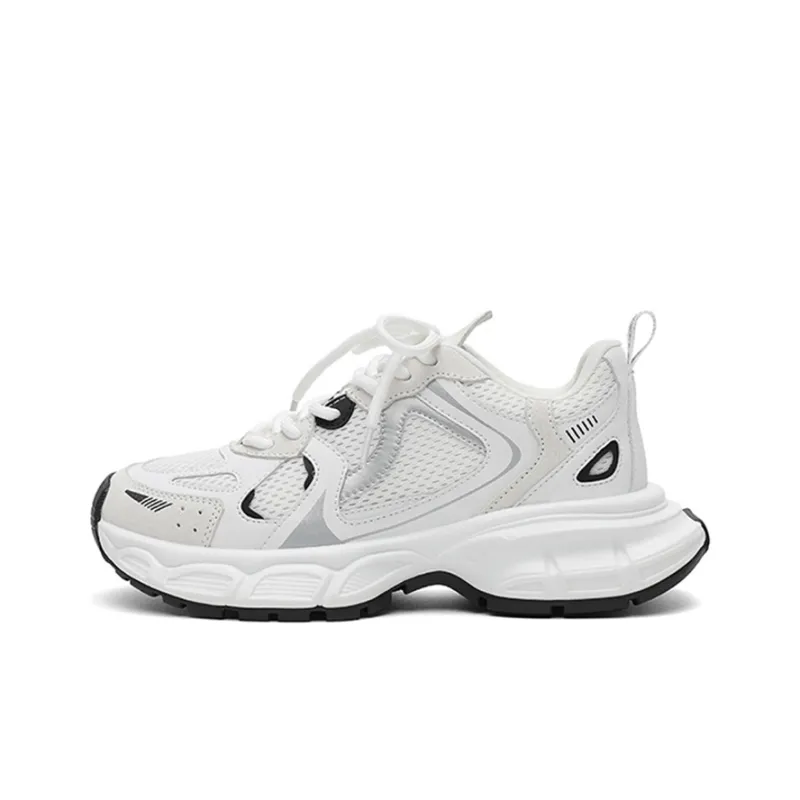 Medd Cushioning, Abrasion Resistant, Height Increasing Low Top Chunky Sneakers Women's White-0