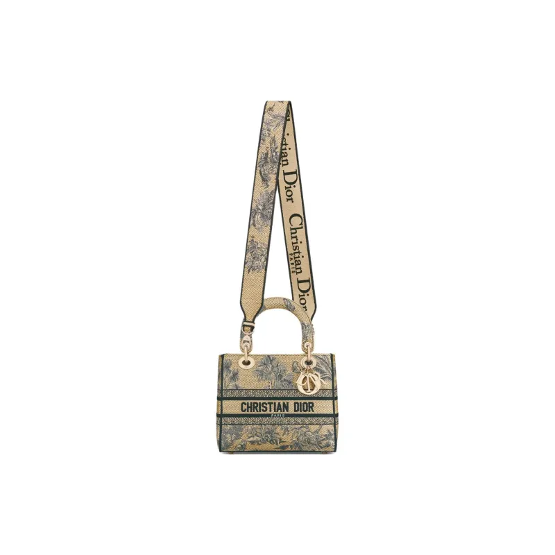 DIOR Lady D Lite Cotton Handbag Medium Size Women's Beige-4