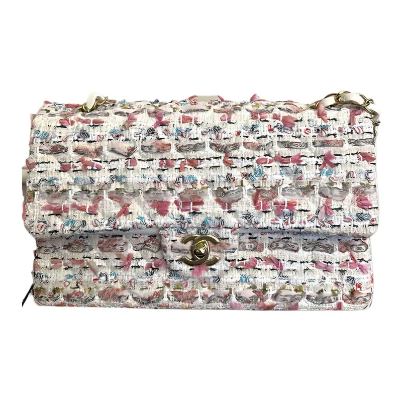 CHANEL Classic Flap CF Cotton Tweed Shoulder Bag, Crossbody Bag Women's Multicolor-0