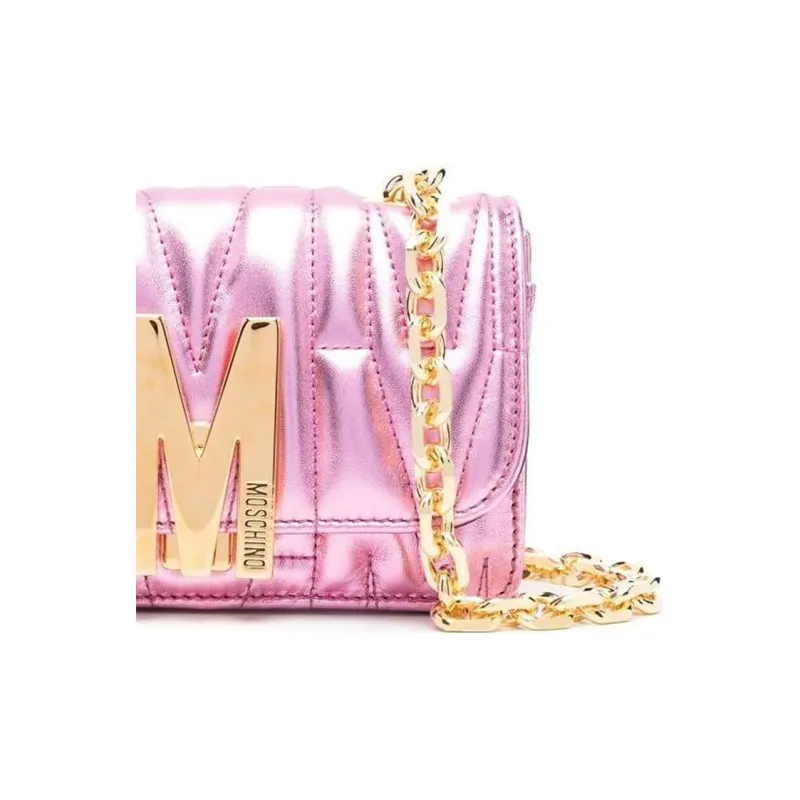 MOSCHINO Calfskin Crossbody Bag, Shoulder Bag Women's Pink-3