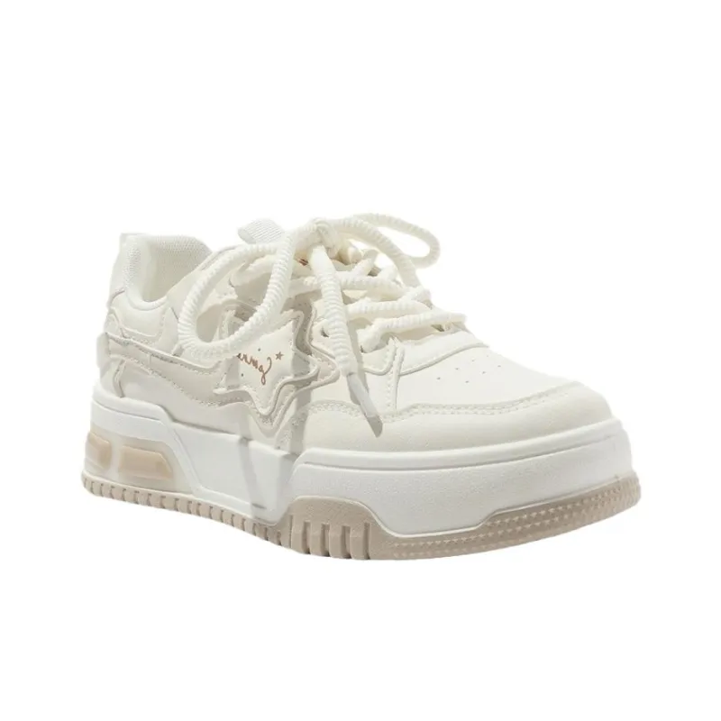 MABEL&CO Abrasion Resistant Lightweight Height Increasing Low Top Skateboard Shoes Women's Beige-1