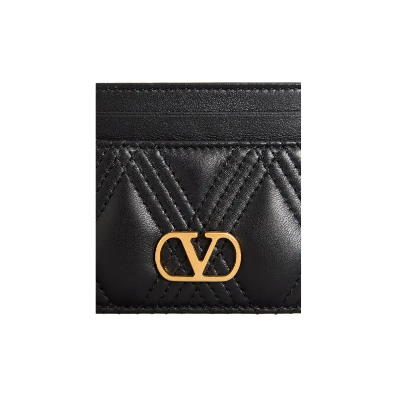 Valentino Calfskin Card Holder Women's Black-3