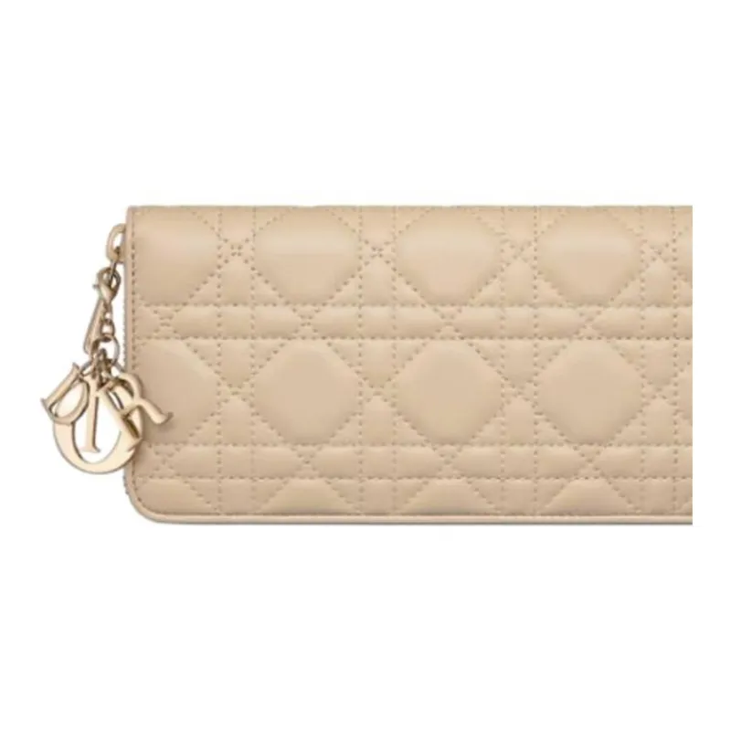 DIOR Lady Dior Sheepskin Wallet Women's Beige-4