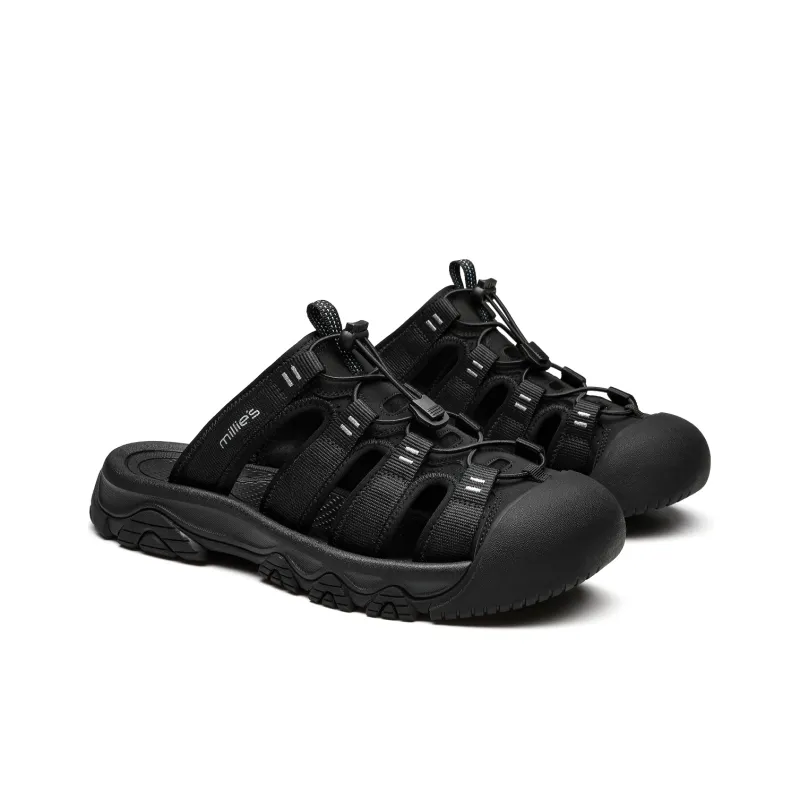 MILLIE'S Stitching Cut Out Abrasion Resistant Closed Toe Slippers Men's Black Gray-1
