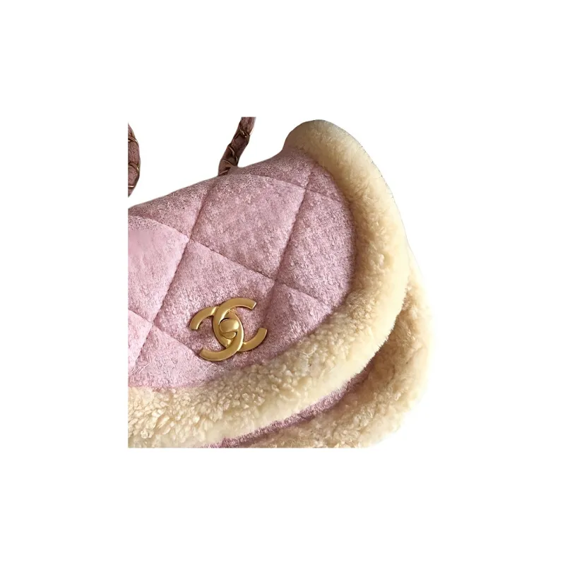 CHANEL Wool Tweed With Lambskin Shoulder Bag, Crossbody Bag Mini Women's Pink & Beige-1