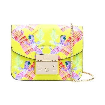 Furla Metropolis Collection Genuine Leather Small Square Bag Crossbody Bags Mini Women's Yellow