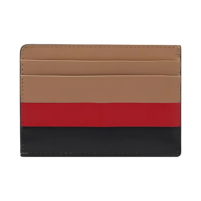 Burberry Leather Card Holder Men's Black & Brown & Red-2