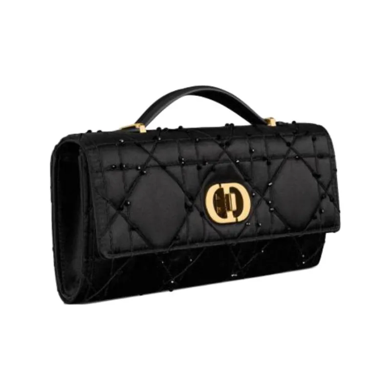 DIOR Caro Calfskin Handbag Women's Black-1