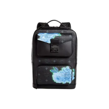 MCM Visetos Leather Backpack Unisex Black