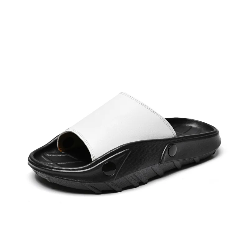 Colorful Creations Leather Patchwork Quiet, Slip Resistant, Quick Dry Slide Slippers Men's-6