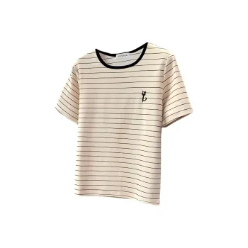 GOSO T Shirts Women's Black Apricot Stripes