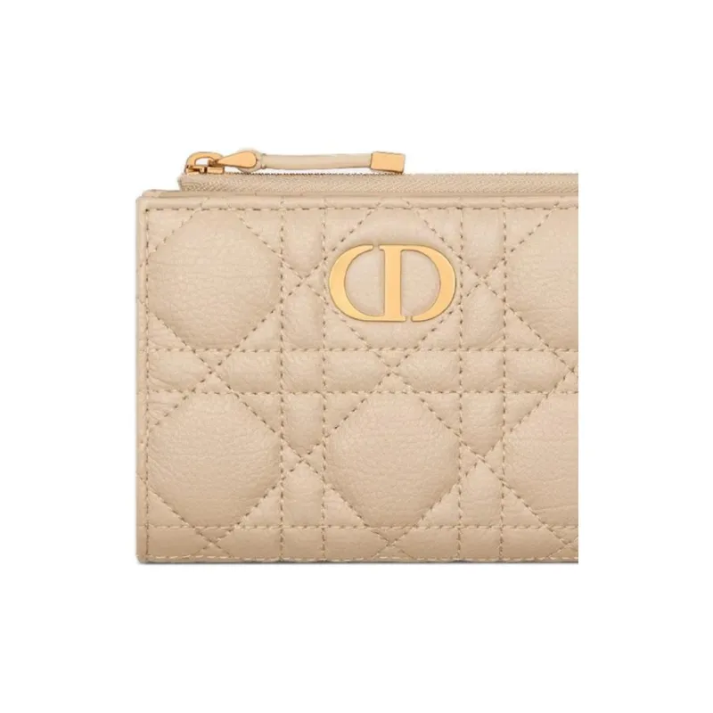 DIOR Caro Cow Leather Wallet Women's Pink Beige-4