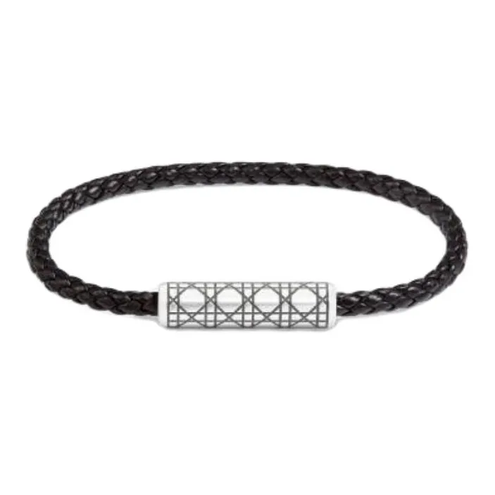 DIOR Lambskin, Brass, Leather, Resin, Silver Plated Bracelets Unisex Black-0