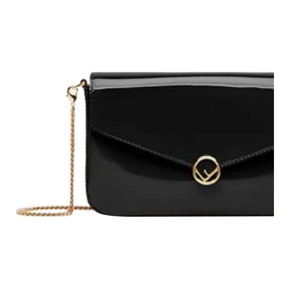 FENDI Patent Leather Calfskin Envelope Bag Crossbody Bags Mini Women's Black-1