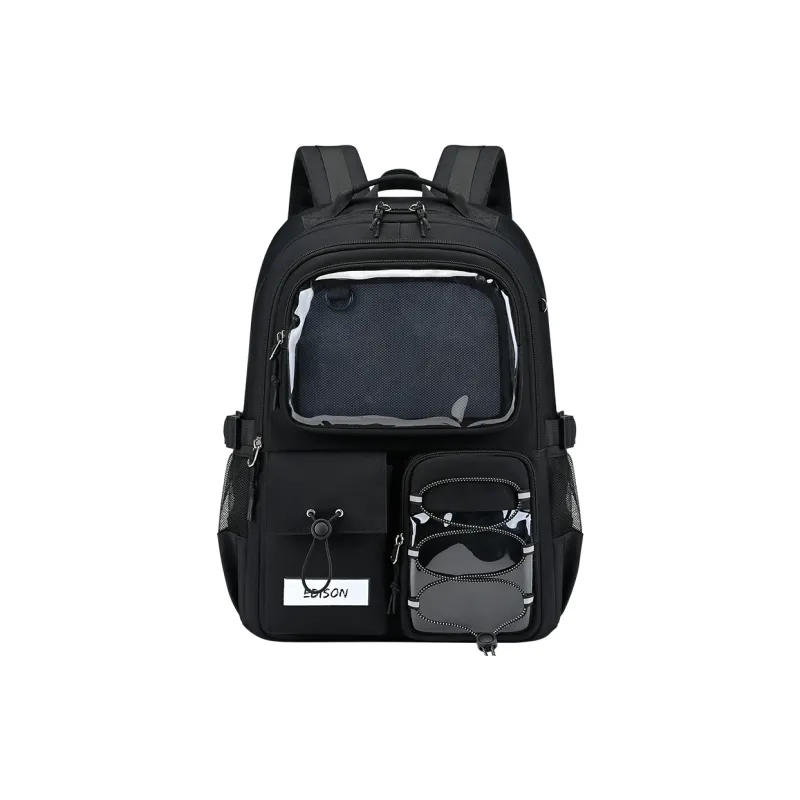 EDISON Nylon Backpack Unisex Black/Ecru-0