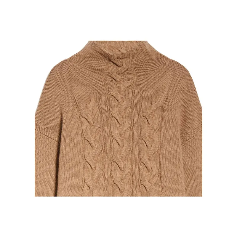 MaxMara Kristin Collection Cable-Knit Wool And Cashmere Polo-Neck Sweater Sweater Women's Brown-3