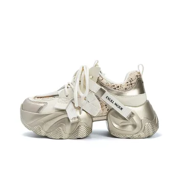 EXULL Q Cushioning Abrasion Resistant Breathable Low Top Chunky Sneakers Women's Beige Gold