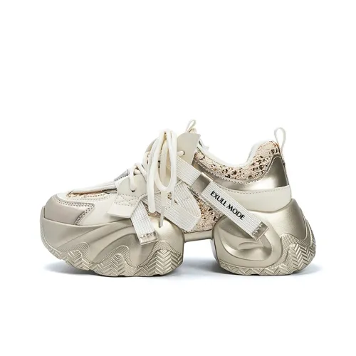 EXULL Q Cushioning Abrasion Resistant Breathable Low Top Chunky Sneakers Women's Beige Gold
