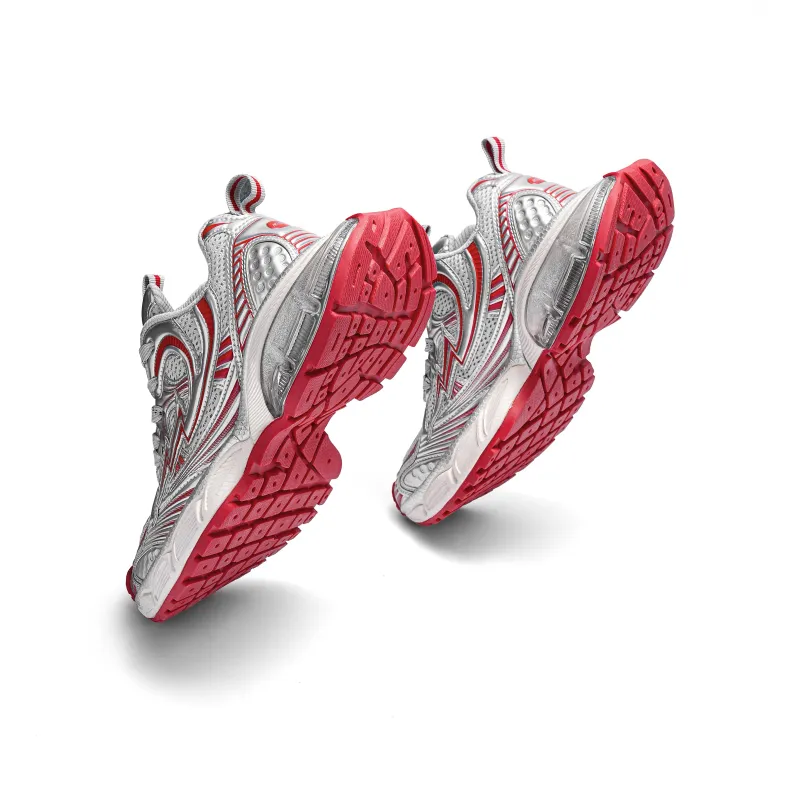 MINISO Chunky Sneakers Unisex Low Top Silver Red-6