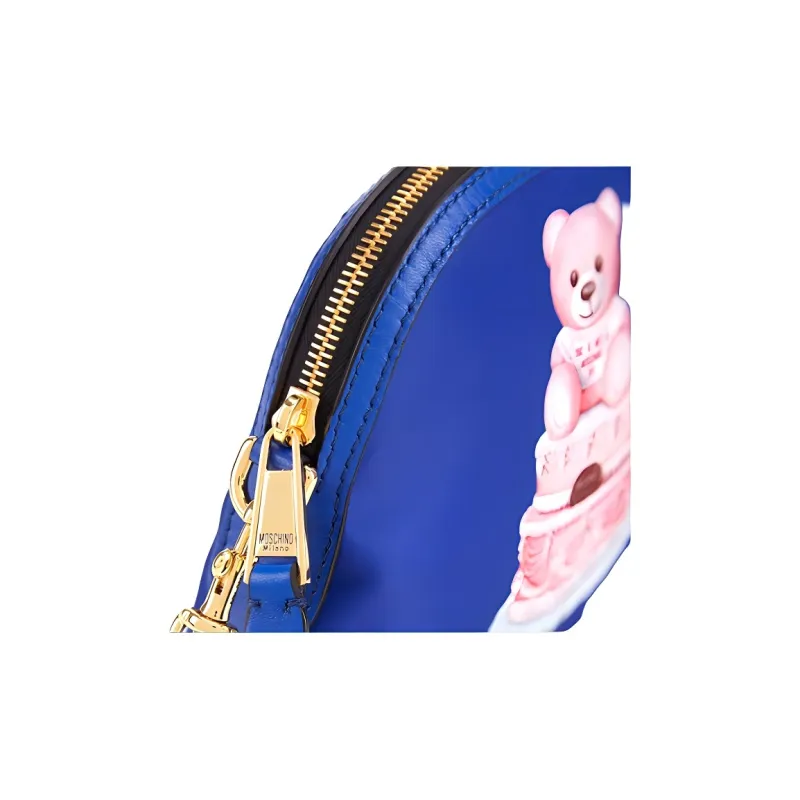 MOSCHINO Teddy Fabric Shoulder Bag Small Size Women's Blue-3