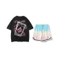 Clothing Sets (Black T-Shirt+Blue Pink Gradient Shorts)