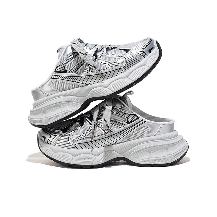 RENBEN Slip Resistant Abrasion Resistant Closed Toe Slippers Women's Silver Black-2