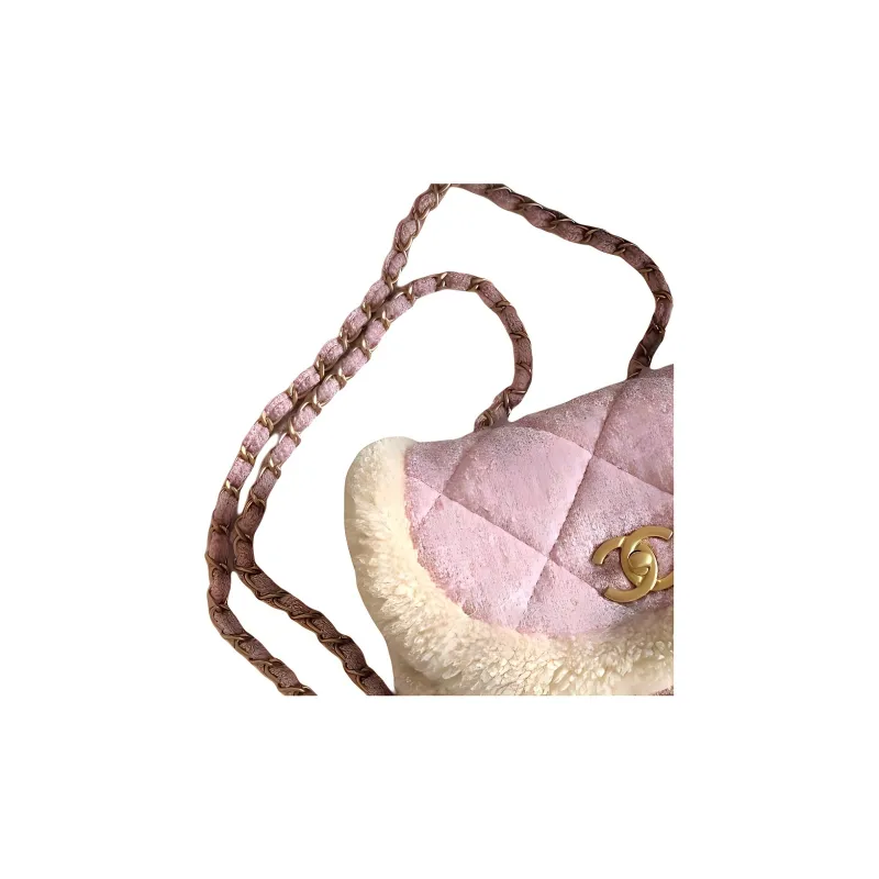 CHANEL Wool Tweed With Lambskin Shoulder Bag, Crossbody Bag Mini Women's Pink & Beige-3